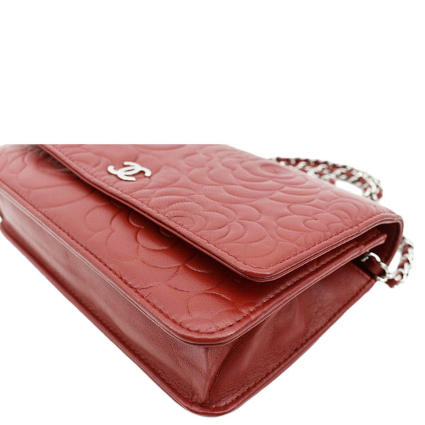 CHANEL Camellia Wallet On Chain Leather Woc Crossbody Bag Red
