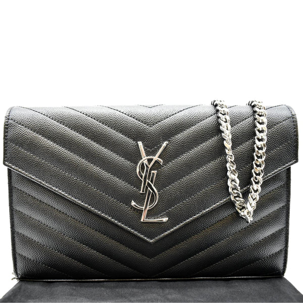 YVES SAINT LAURENT Wallet on Chain Leather Shoulder Bag Black