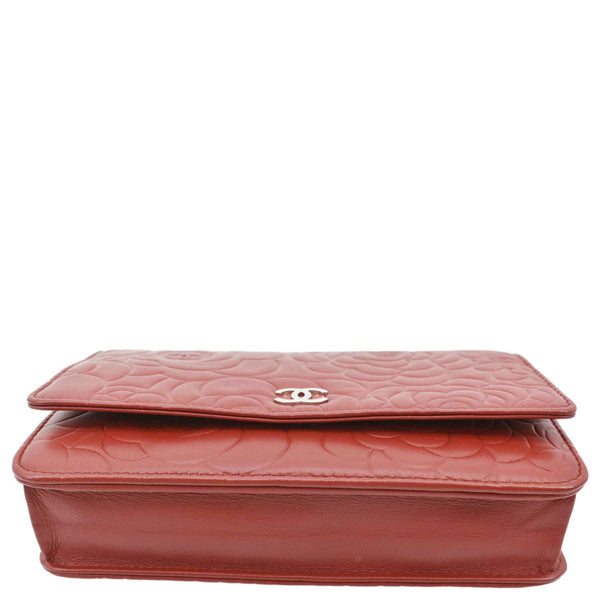 CHANEL Camellia Wallet On Chain Leather Woc Crossbody Bag Red