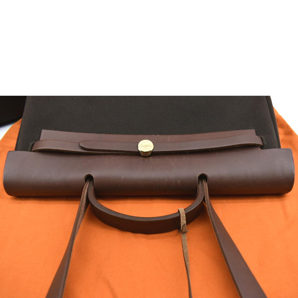 HERMES Herbag MM Canvas Leather Shoulder Bag Brown