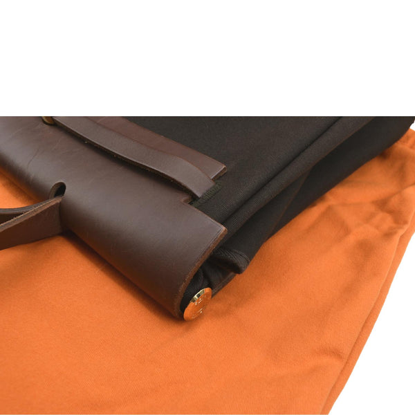 HERMES Herbag MM Canvas Leather Shoulder Bag Brown