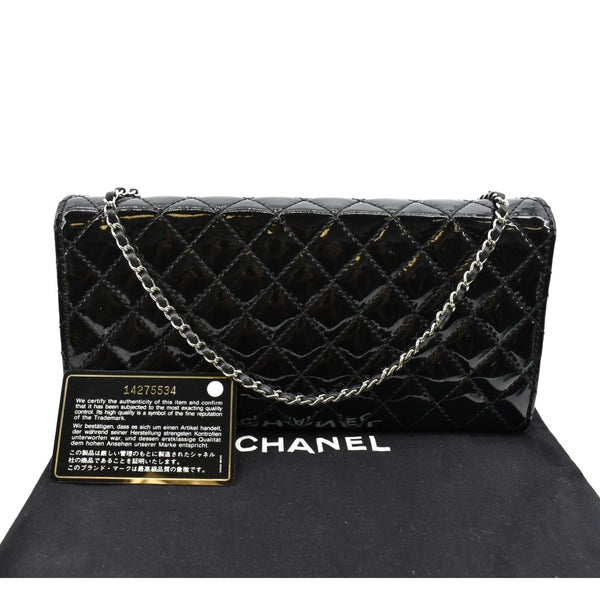 CHANEL Long Flap Quilted Patent Leather Chain Shoulder Bag Black