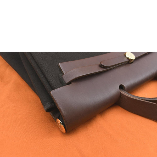 HERMES Herbag MM Canvas Leather Shoulder Bag Brown