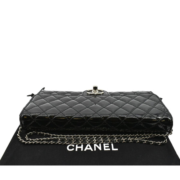 CHANEL Long Flap Quilted Patent Leather Chain Shoulder Bag Black
