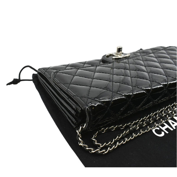 CHANEL Long Flap Quilted Patent Leather Chain Shoulder Bag Black