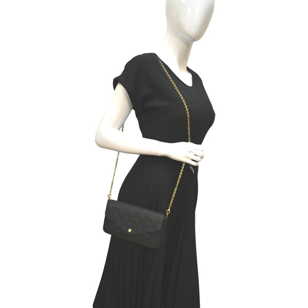 LOUIS VUITTON Felicie Monogram Empreinte Chain Pochette Crossbody Bag Black