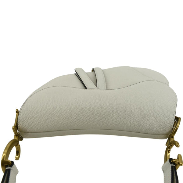CHRISTIAN DIOR Saddle Grained Calfskin Leather Shoulder Bag Ivory