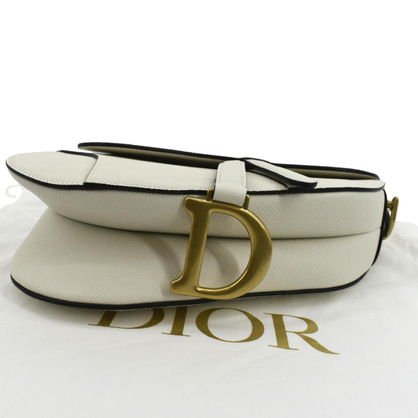 CHRISTIAN DIOR Saddle Grained Calfskin Leather Shoulder Bag Ivory
