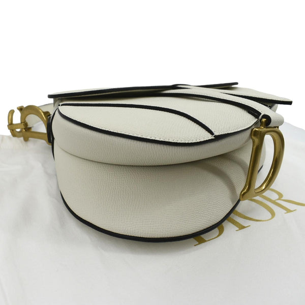CHRISTIAN DIOR Saddle Grained Calfskin Leather Shoulder Bag Ivory
