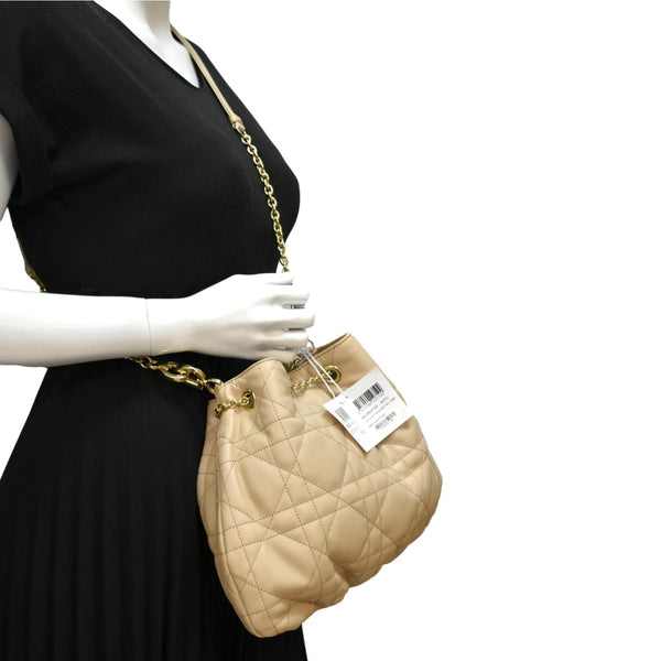 CHRISTIAN DIOR Ammi Macrocannage Lambskin Shoulder Bag Sand Rose