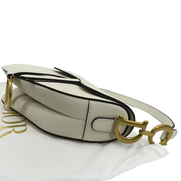 CHRISTIAN DIOR Saddle Grained Calfskin Leather Shoulder Bag Ivory