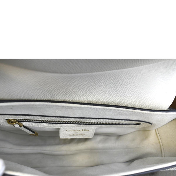 CHRISTIAN DIOR Saddle Grained Calfskin Leather Shoulder Bag Ivory