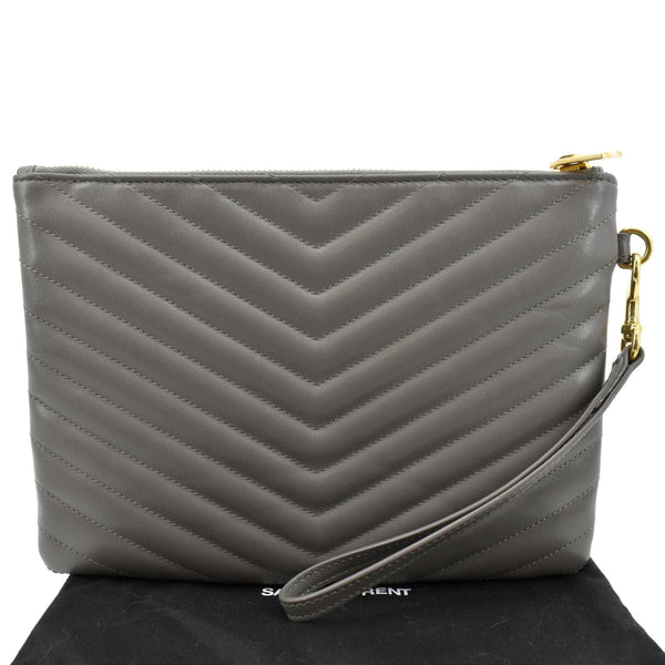 Yves Saint Laurent Monogram Leather Pouch Grey - Back