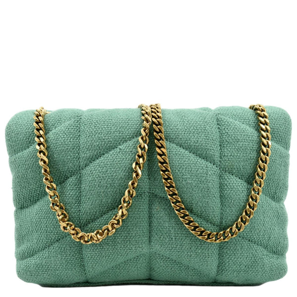 YVES SAINT LAURENT Loulou Puffer Mini Quilted Canvas Crossbody Bag Light Green