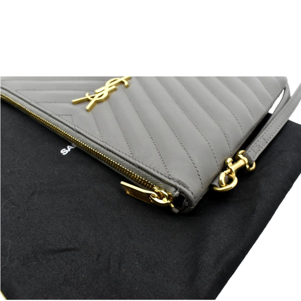 Yves Saint Laurent Monogram Leather Pouch Grey - Top Left