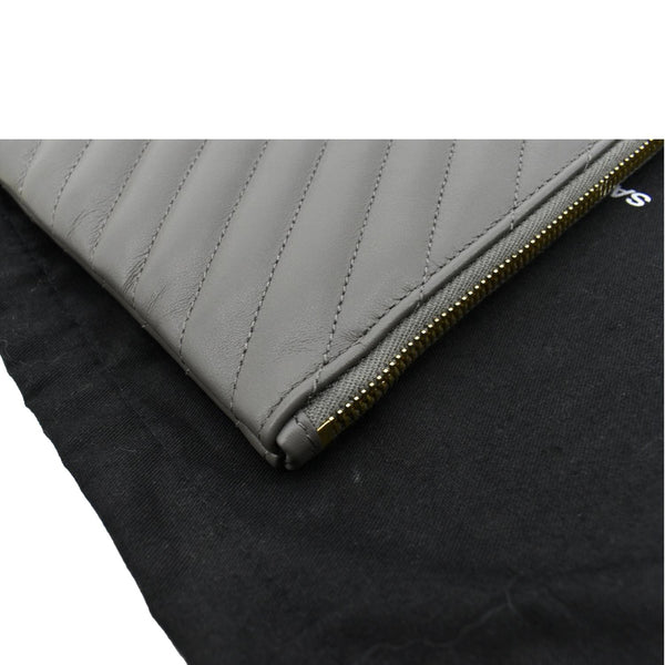 Yves Saint Laurent Monogram Leather Pouch Grey - Top Right