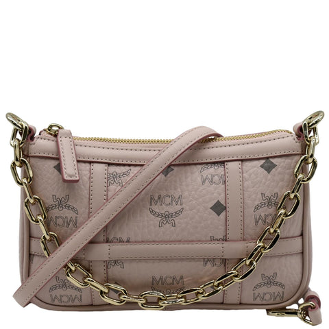 MCM Delmy Visetos Monogram Canvas  Leather Shoulder Bag Pink