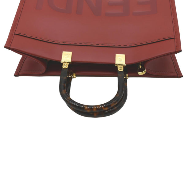 FENDI Sunshine Plexiglass Leather Shoulder Tote Bag Red