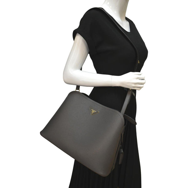 Prada Matinee Saffiano Leather Shoulder Bag Fumo - Full View