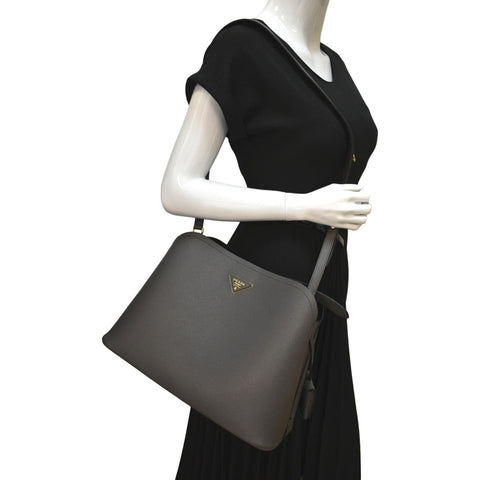 Prada Matinee Saffiano Leather Shoulder Bag Fumo - Full View
