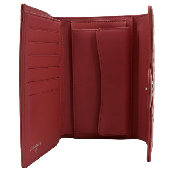 CHANEL Quilted Patent Leather Long Wallet Red