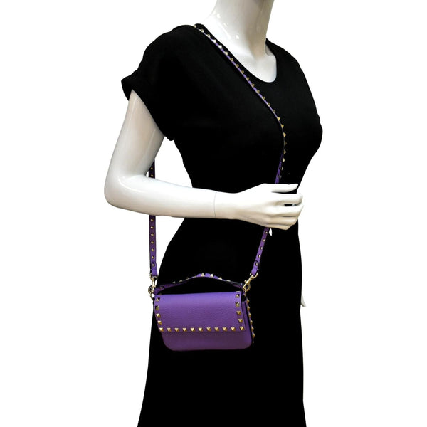 VALENTINO Garavani Rockstud Flap Leather Crossbody Bag Wisteria