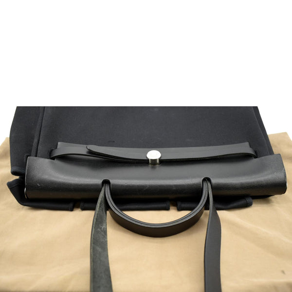 Hermes Herbag Canvas Leather Shoulder Bag Black - Top