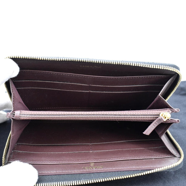 Chanel Zip Around Quilted Caviar Leather Wallet Black - Open