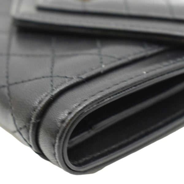 YVES SAINT LAURENT Gaby Compact Tri Fold Small Quilted Leather Wallet Black