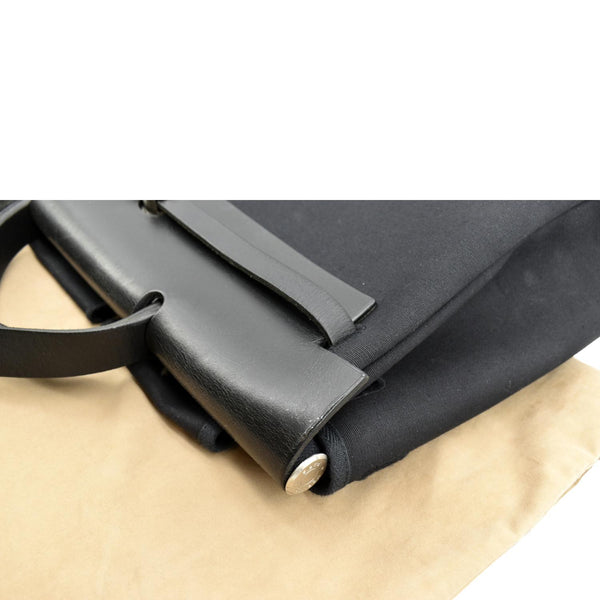 Hermes Herbag Canvas Leather Shoulder Bag Black - Top Left