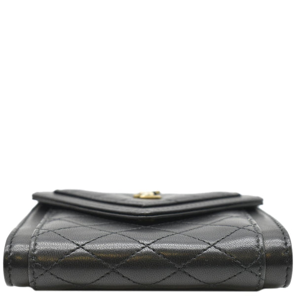 YVES SAINT LAURENT Gaby Compact Tri Fold Small Quilted Leather Wallet Black