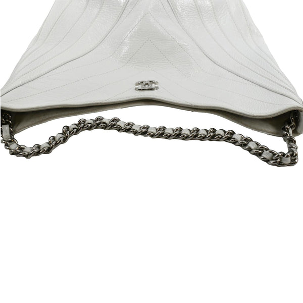 Chanel Droplet Patent Leather Hobo Bag White - Top