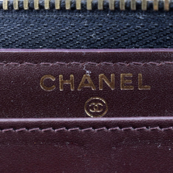 Chanel Zip Around Quilted Caviar Leather Wallet Black - Stamp