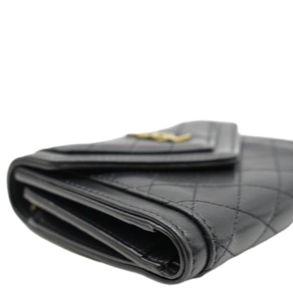 YVES SAINT LAURENT Gaby Compact Tri Fold Small Quilted Leather Wallet Black