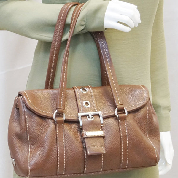 Prada Shoulder Leather Bag Brown Grommet - mannequin
