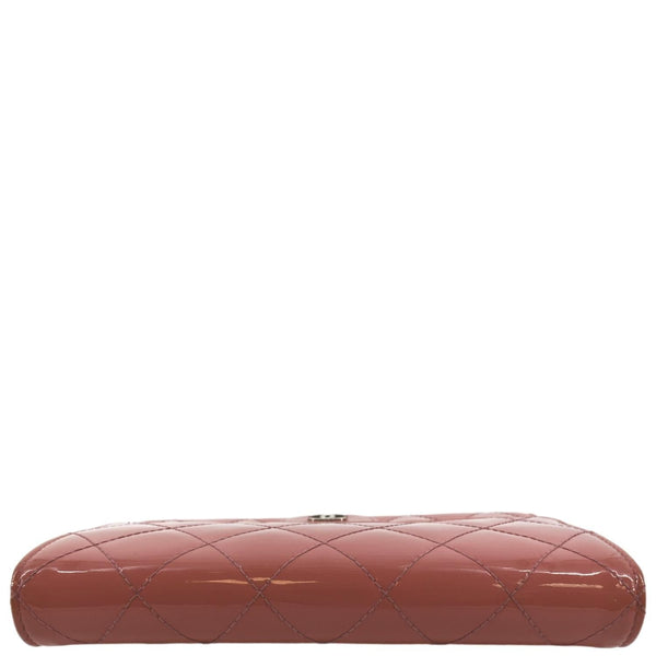 CHANEL Quilted Patent Leather Long Wallet Red