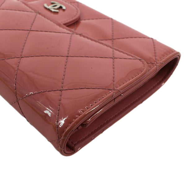 CHANEL Quilted Patent Leather Long Wallet Red
