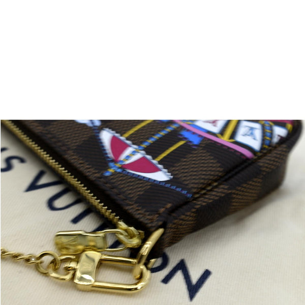 LOUIS VUITTON Christmas Animation Pochette Damier Ebene Accessoires Pouch Rose Ballerine