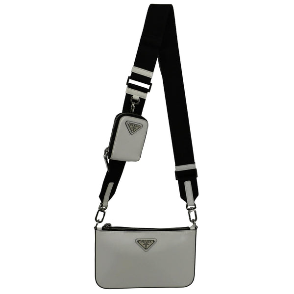 Prada Brushed Leather Shoulder Bag in White Color - Product