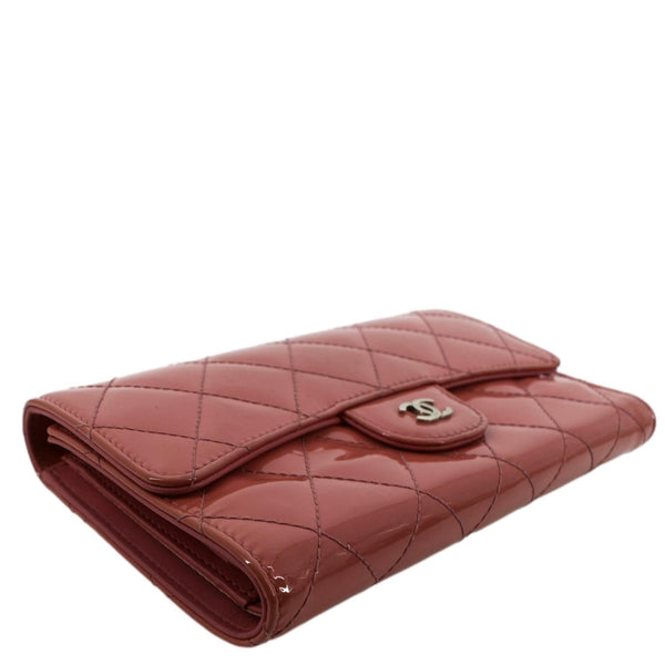CHANEL Quilted Patent Leather Long Wallet Red
