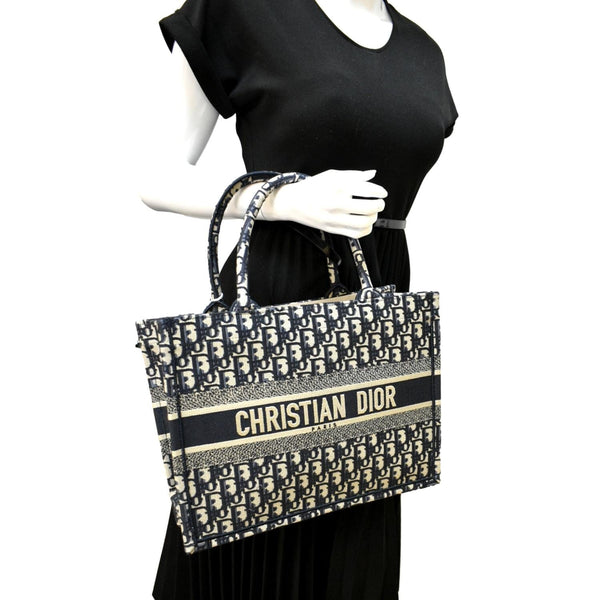 Christian Dior Book Medium Oblique Embroidery Tote Bag - Full View