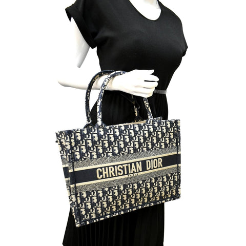 Christian Dior Book Medium Oblique Embroidery Tote Bag - Full View