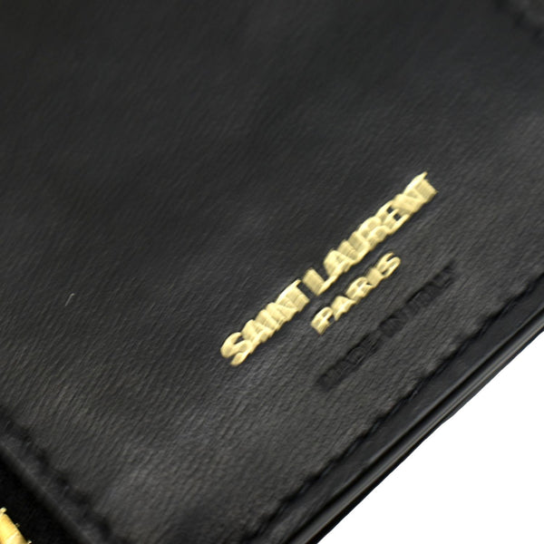 YVES SAINT LAURENT Gaby Compact Tri Fold Small Quilted Leather Wallet Black