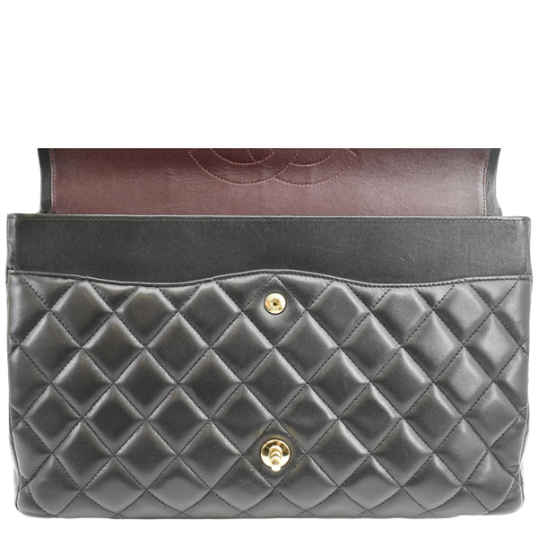 CHANEL Maxi Double Flap Lambskin Leather Shoulder Bag Black