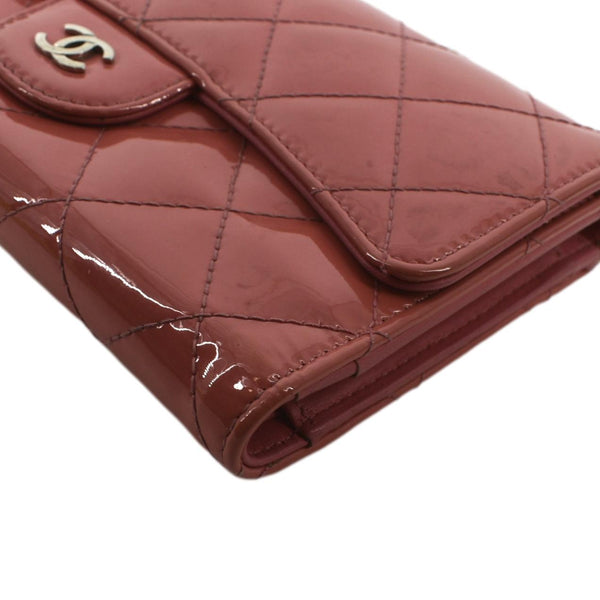 CHANEL Quilted Patent Leather Long Wallet Red