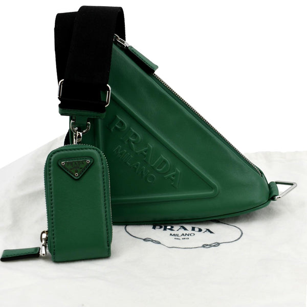 PRADA Triangle Leather Shoulder Bag Green