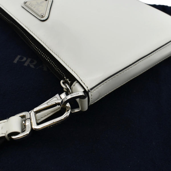 Prada Brushed Leather Shoulder Bag in White Color - Top Left