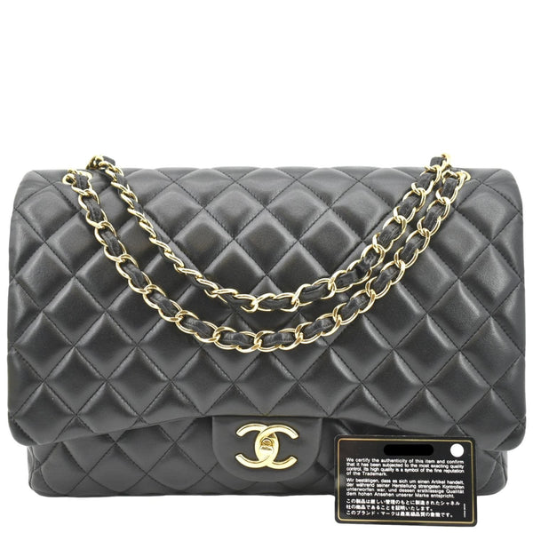 CHANEL Maxi Double Flap Lambskin Leather Shoulder Bag Black