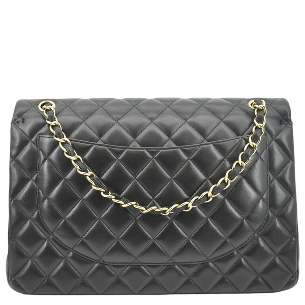 CHANEL Maxi Double Flap Lambskin Leather Shoulder Bag Black