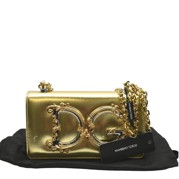 DOLCE & GABBANA DG Girl Calfskin Leather Crossbody Bag Metallic Gold